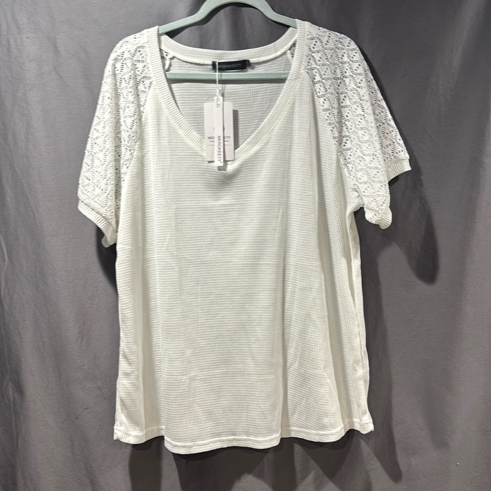 NWT Merokeety White Lace Sleeve Shirt XXL Blouse